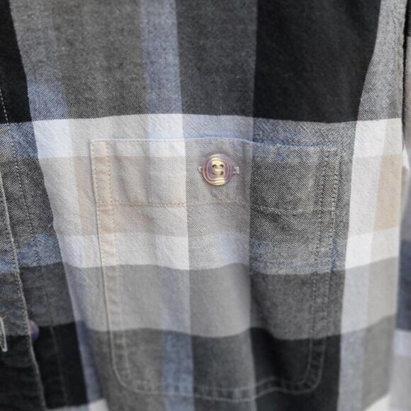 Christopher Banks Cotton Taupe Gray Black Plaid Button Down size Large - Picture 6 of 10